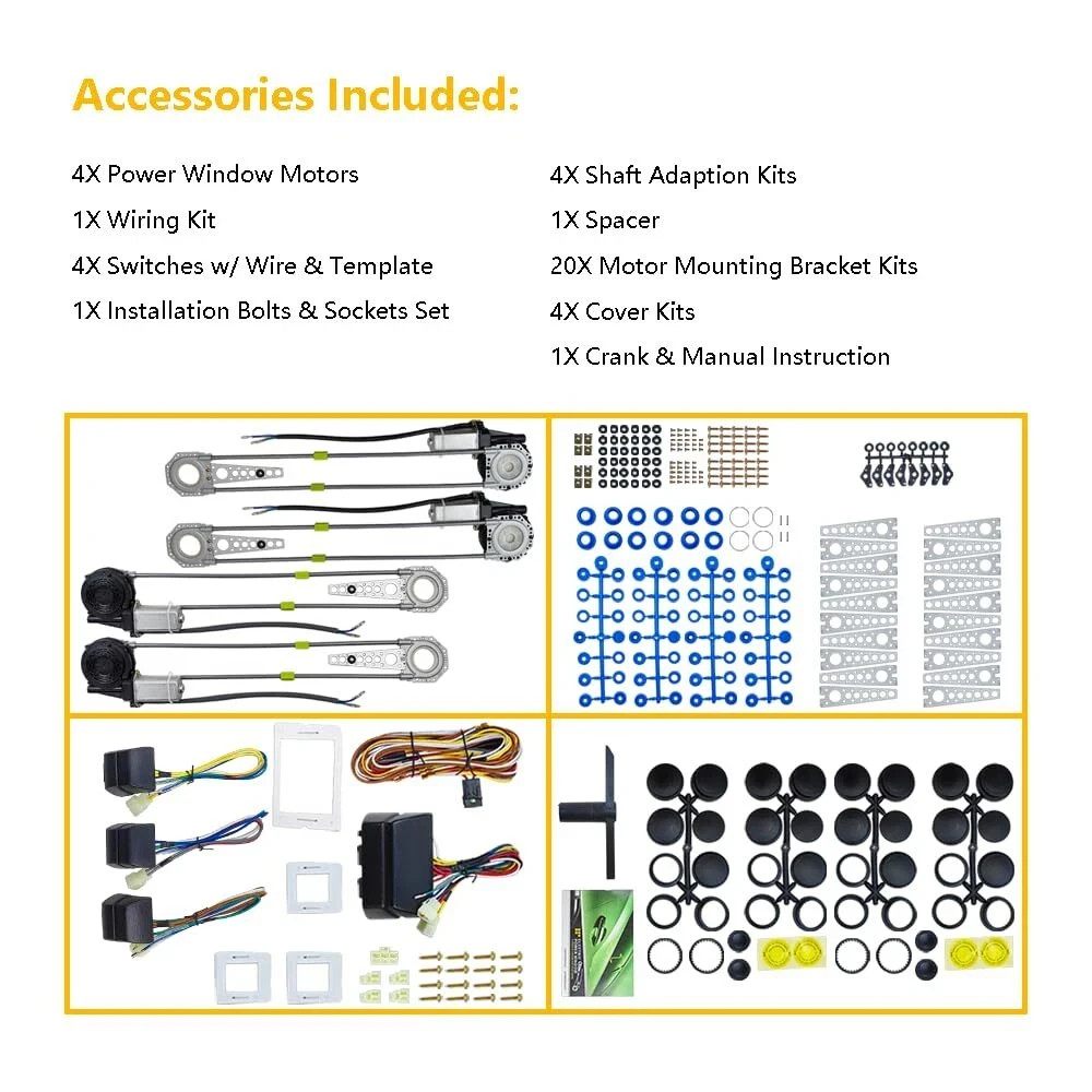 Universal 4-Door Power Window Conversion Kit Electric Power Window Lift Roll Up
