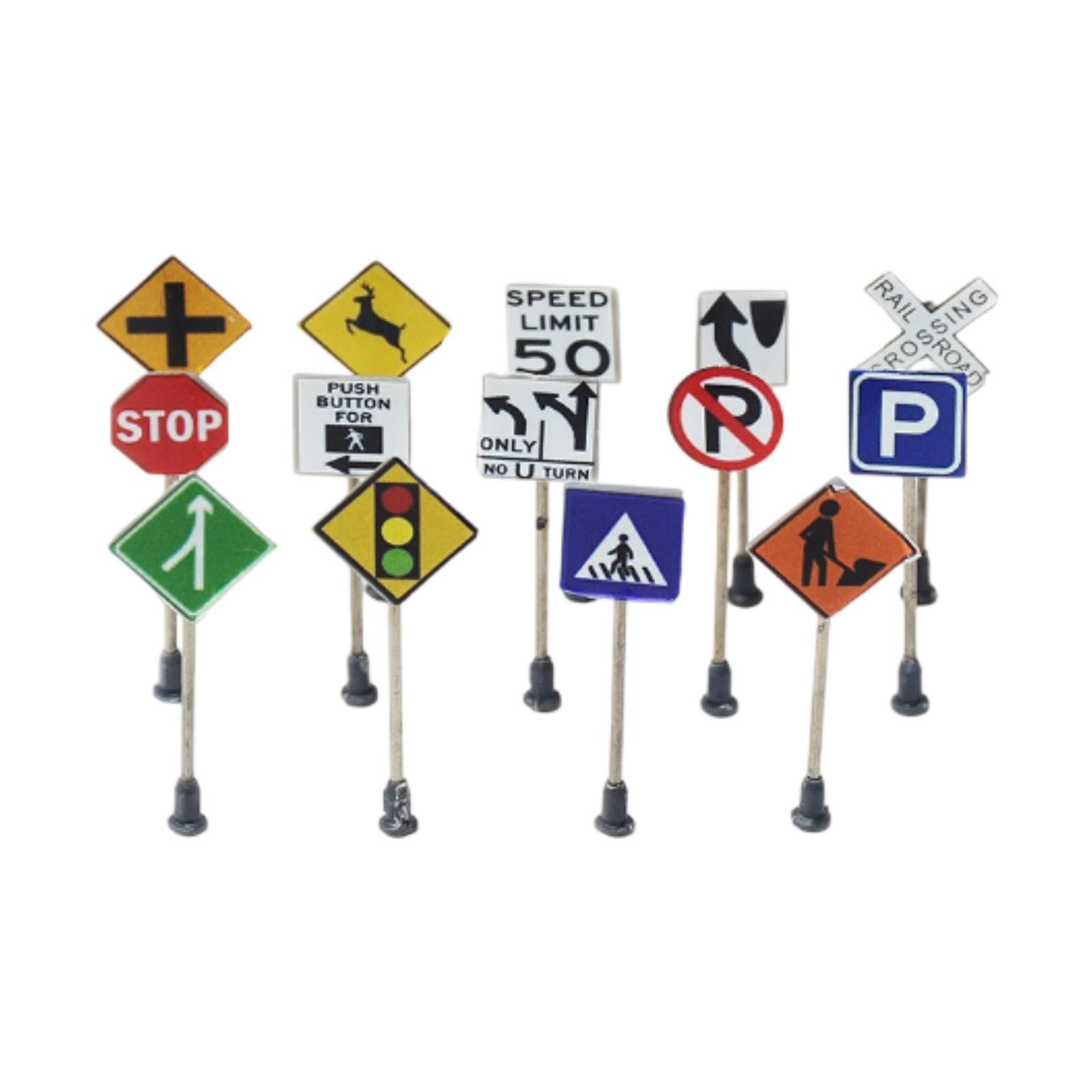 14 Pieces Mini Traffic Signs Toys for Boys Girls Playset
