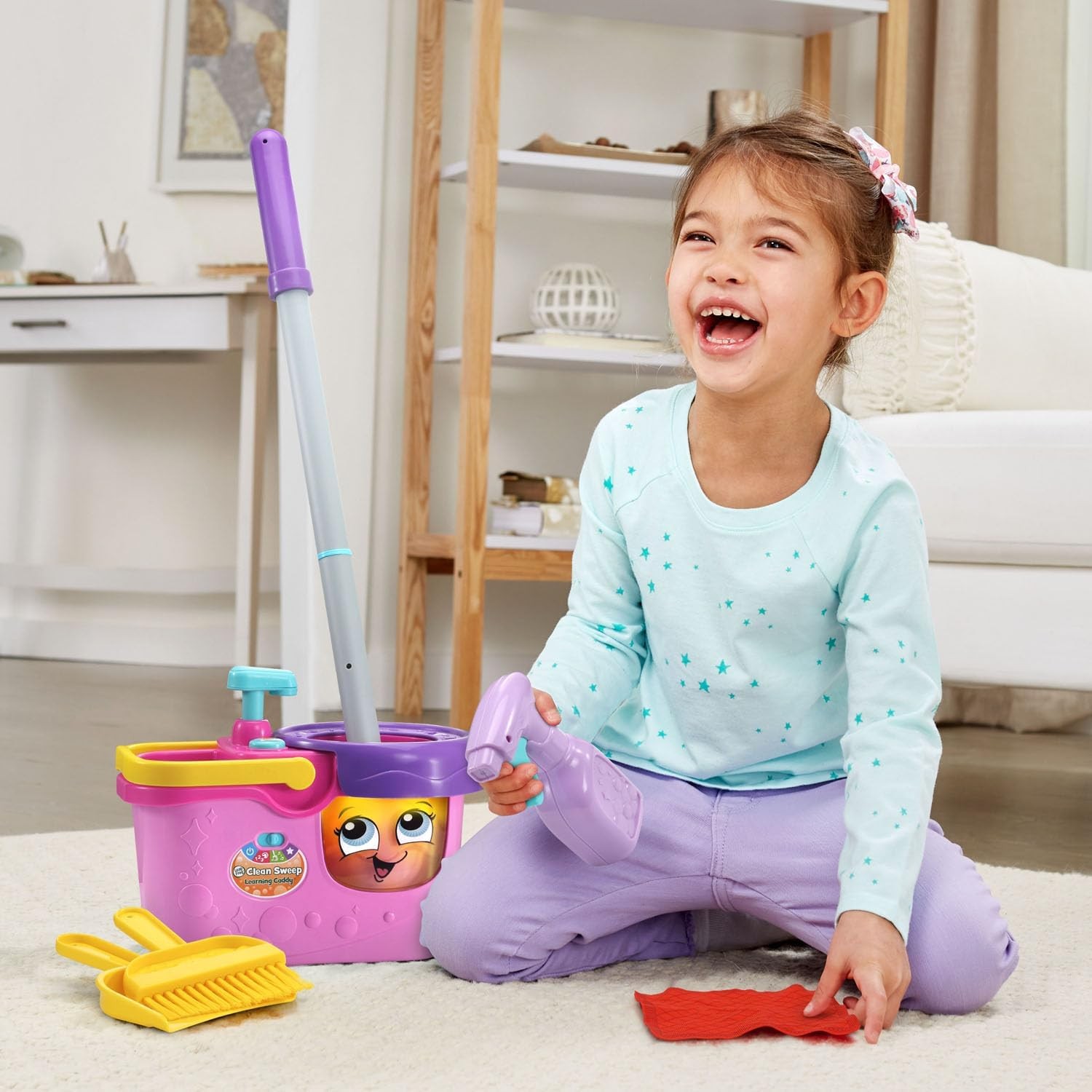 Clean Sweep Learning Caddy, Kids Mop & Broom Cleaning Toy Set for Ages 3-5, Pink