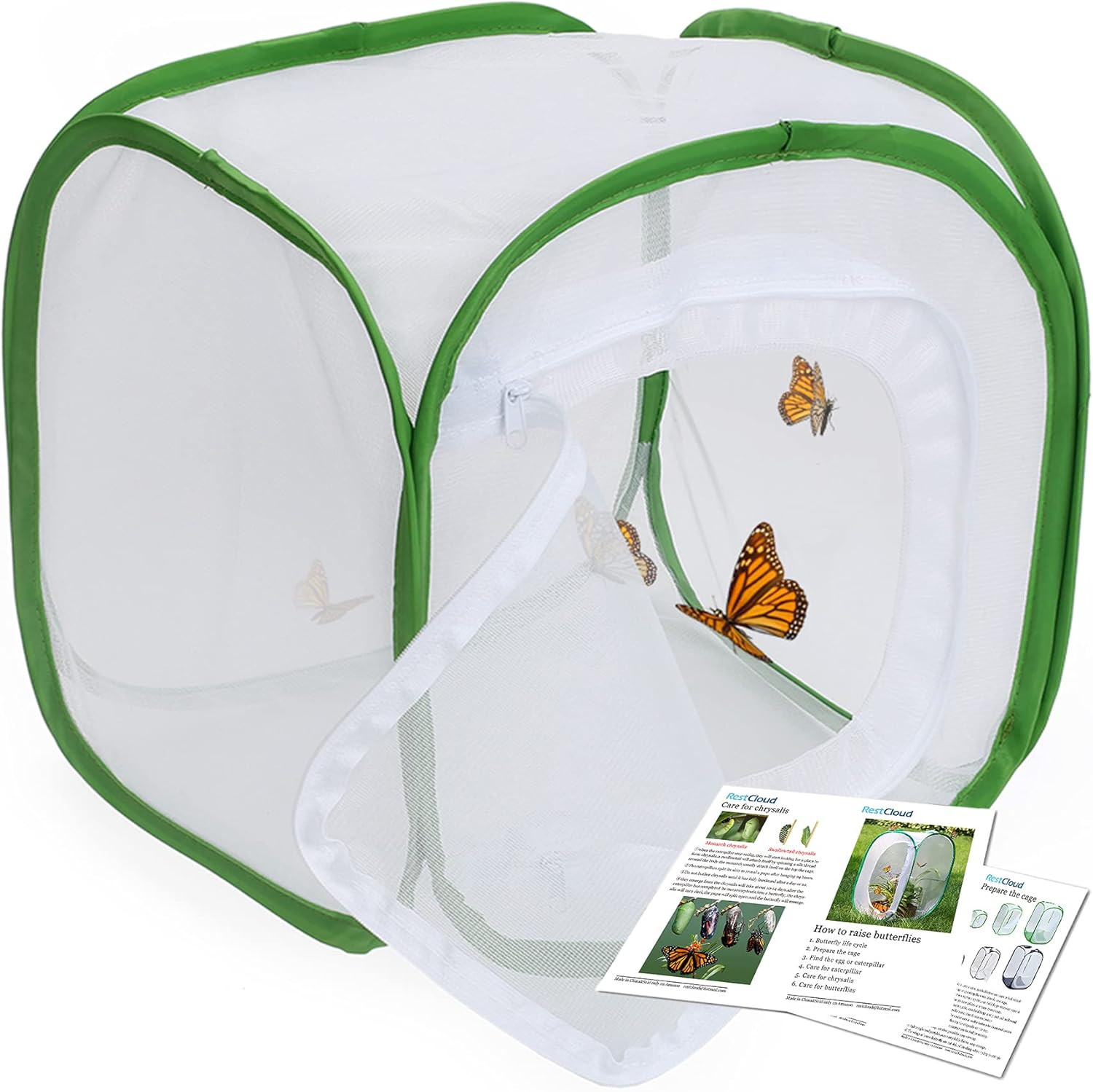 Insect and Butterfly Habitat Cage Terrarium Pop-Up 12 X 12 X 12 Inches with Zipp