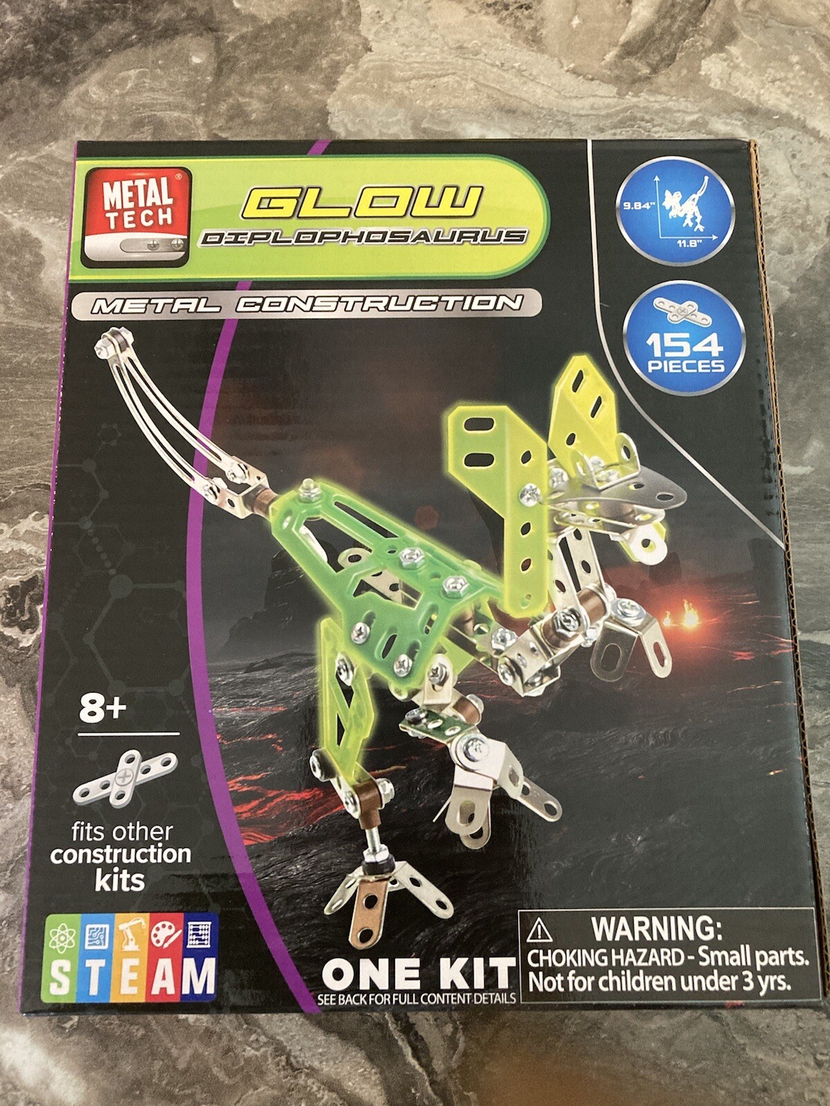 New GLOW Diplophosaurus Metal Kit Science Squad Dinosaur Building Set STEAM 154