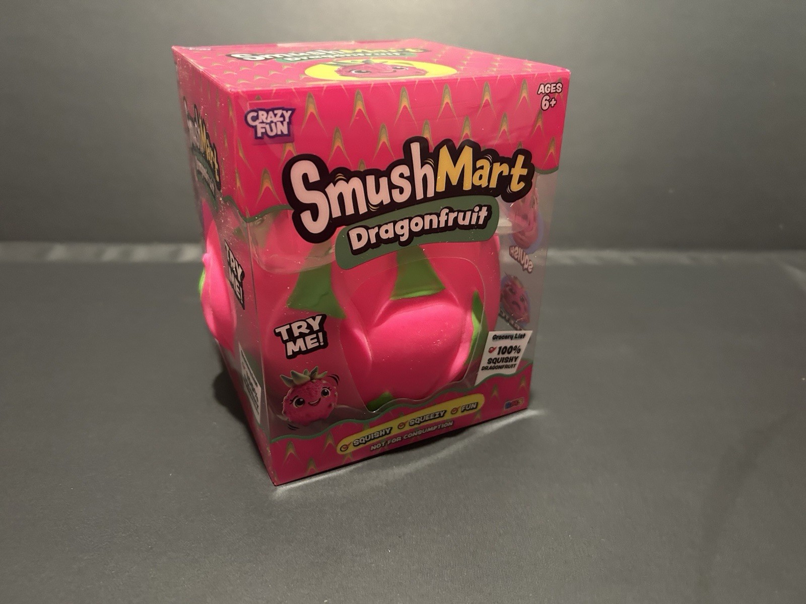 SmushMart Dragonfruit Squishy Tactile Squeeze Toy, Pink/Green