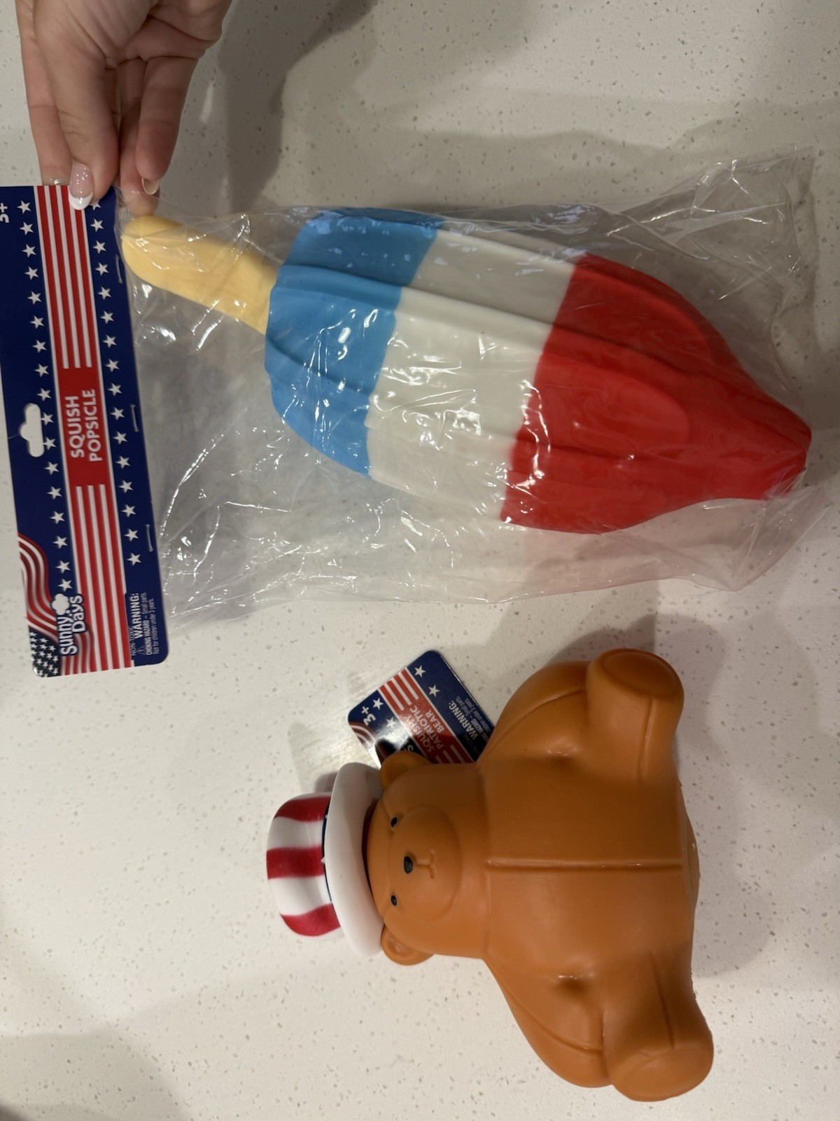 Sunny Days 2-Pack Patriotic Popsicle & Uncle Sam Squeeze Toys Red White Blue