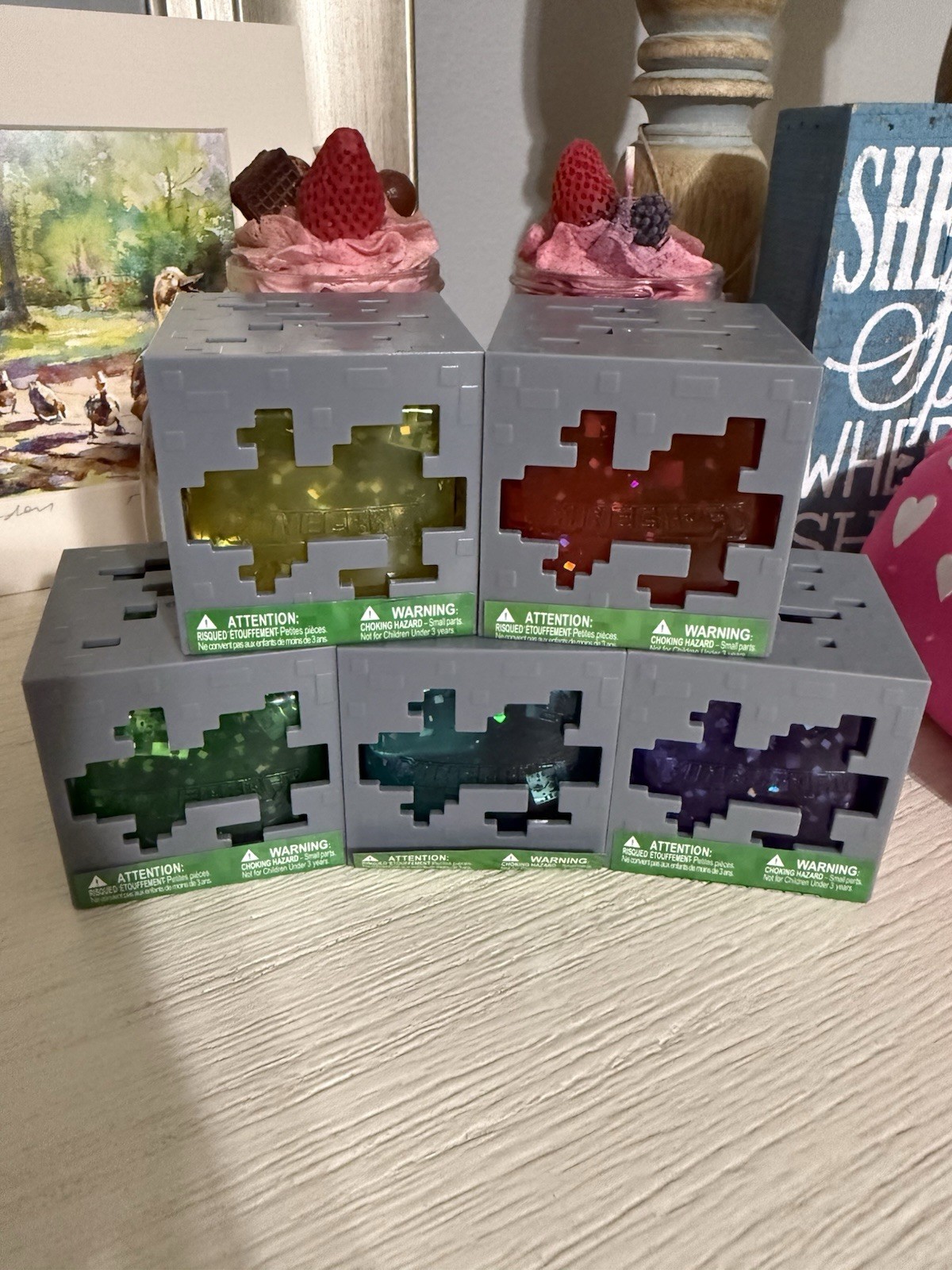 Minecraft Jelly Cubes Complete Full Set Lot of 5 Just Toys Fidget Squishy Toy