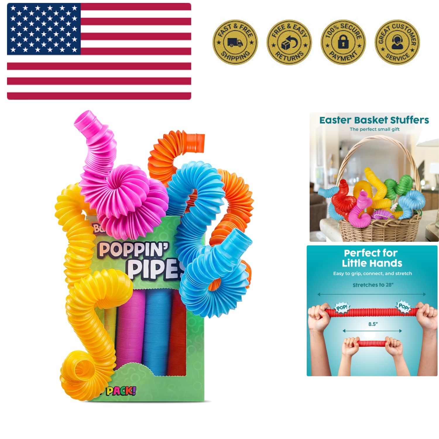 Easter Basket Stuffers for Toddler – Pop Tubes – Sensory Fidget Toys – Creati…