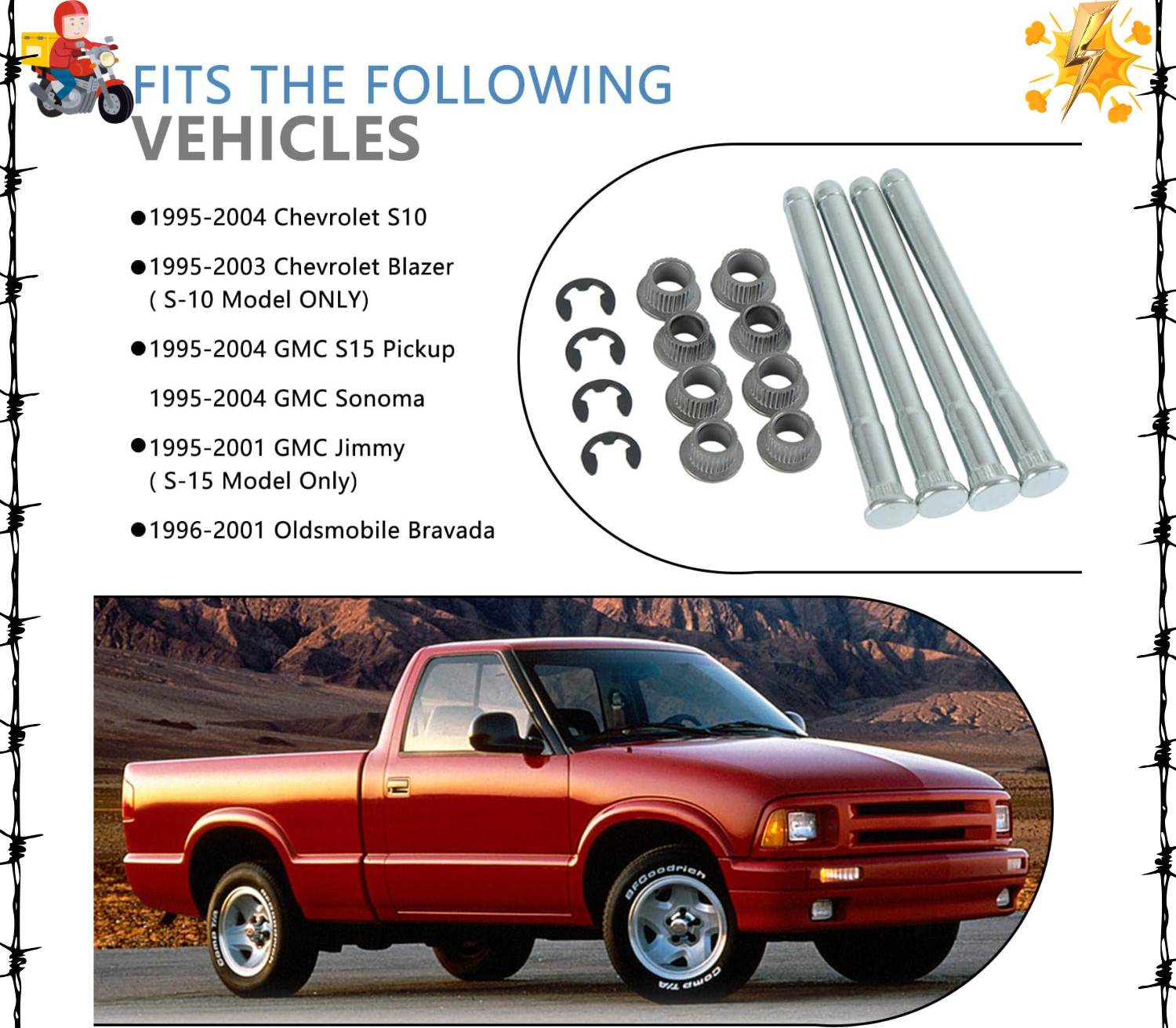 Door Hinge Pin and Bushing Kits Compatible with 1994-2004 Chevy S10 GMC Blazer