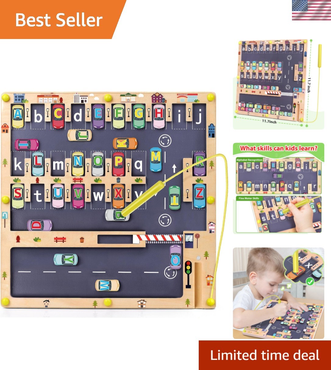 Wooden Magnetic Alphabet Maze Letter Puzzle, Montessori Fine Motor Skills Toy…