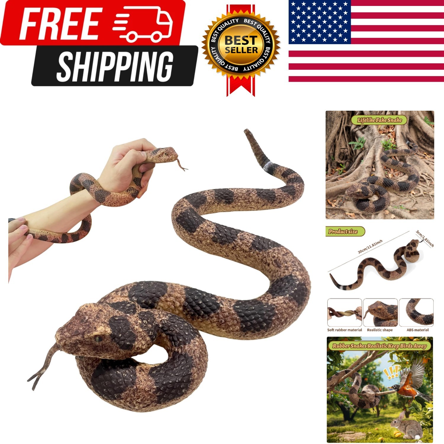 Realistic Fake Snakes Toy Soft Rubber Snakes to Keep Birds Away