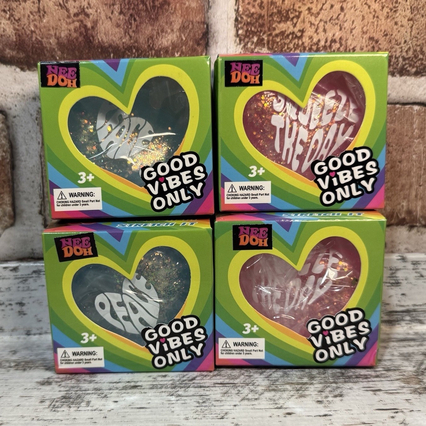 4 Pack Inspired Good Vibes Only Tactile Squishy Toys, 4 Pink Blue Age 5+ Viral