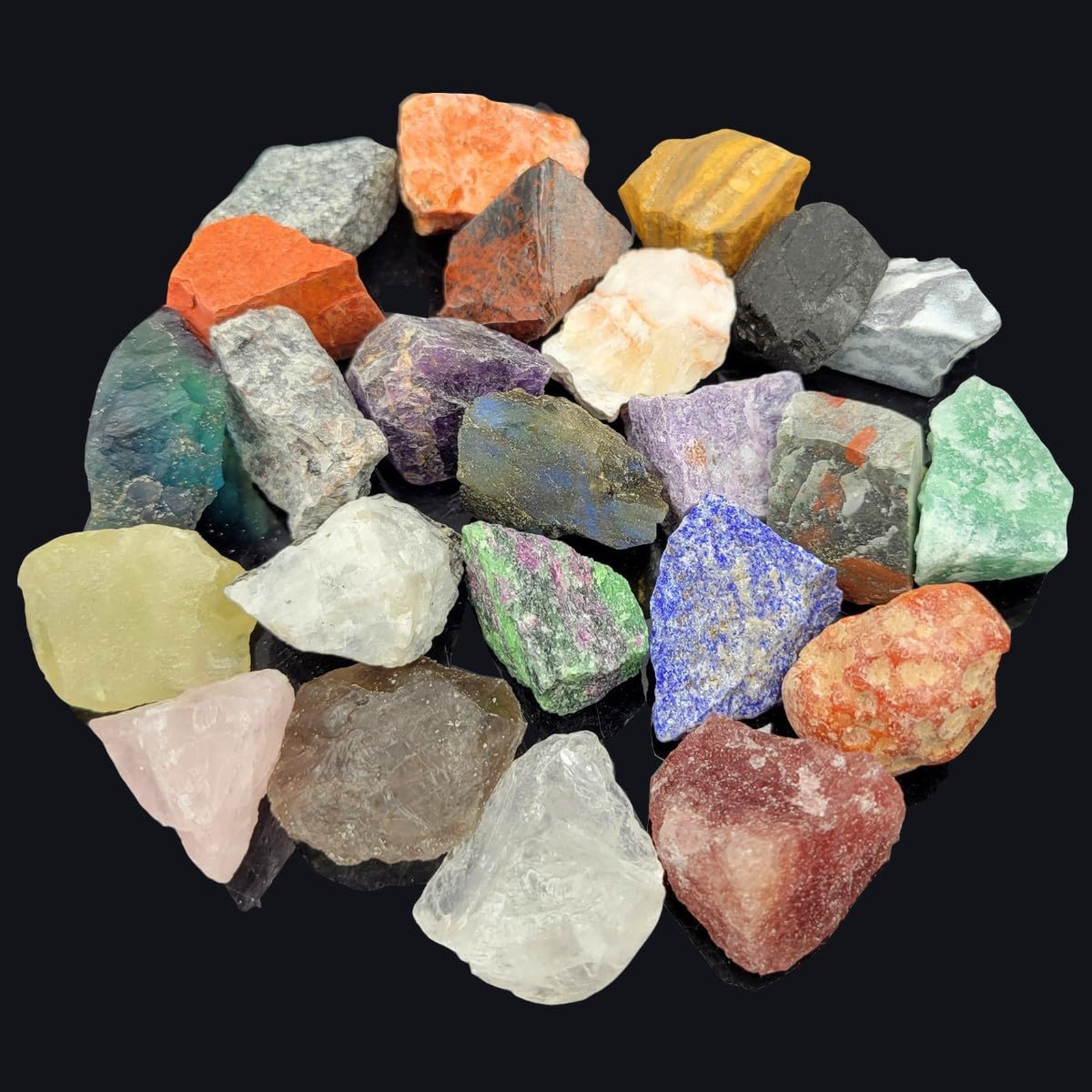 Rock Mineral Collection Kit 24pcs Natural Raw Stones Healing Tumbling Crystals