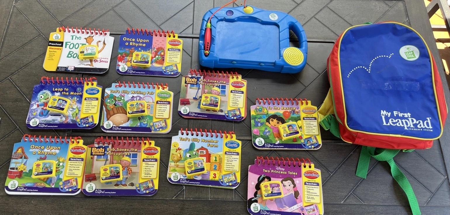 My First Leap Pad LEARNING Console W/Zip Organizer ~ 10 Books/Cartridges –