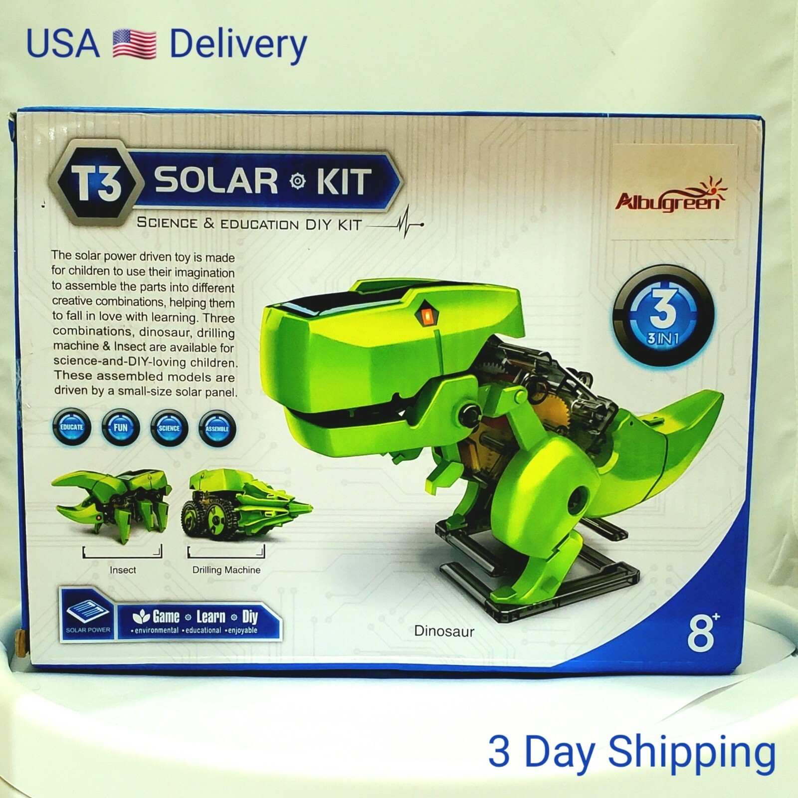 Toy Solar Kit: STEM Toy T3 Solar Kit Science & Education DIY Kit 3 in 1 Dinosaur