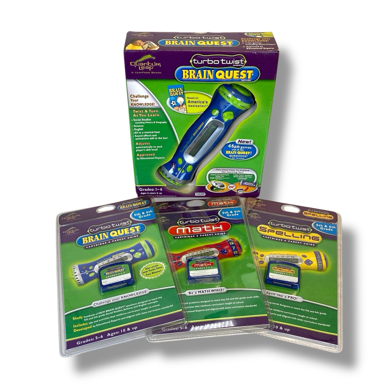 NEW Quantum Leap Turbo Twist Brain Quest Edition Learning System + 3 Cartridges