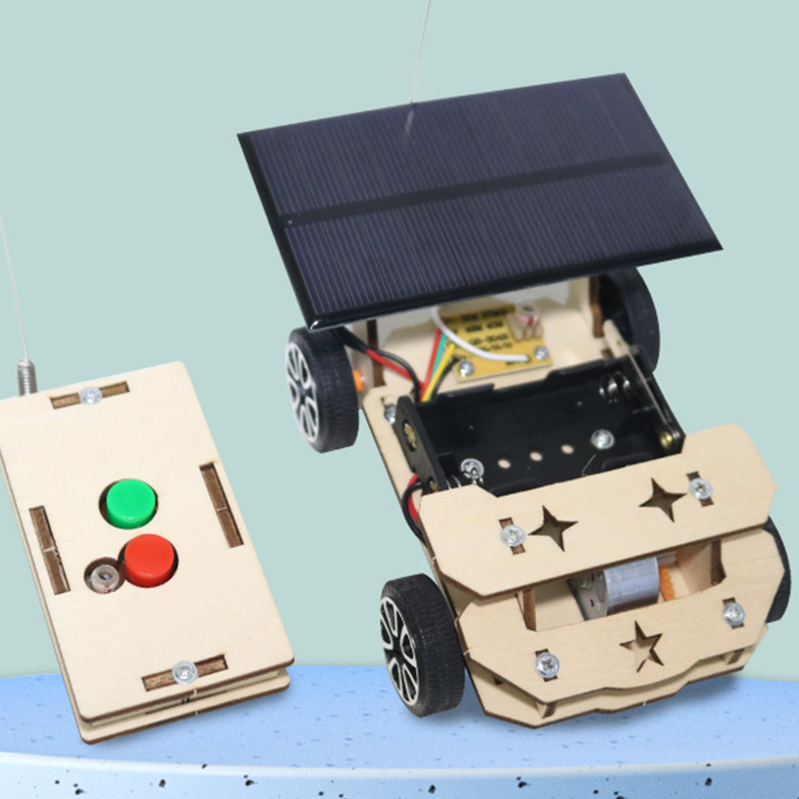 Solar Wireless Remote Control Car Model Composite Wood Electric Motor Building