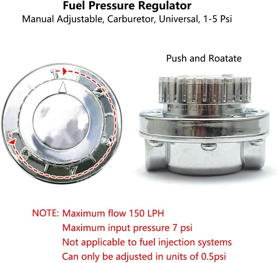 1-5 PSI Fuel Pressure Regulator Adjustable Manual Universal for Carburetor Carb