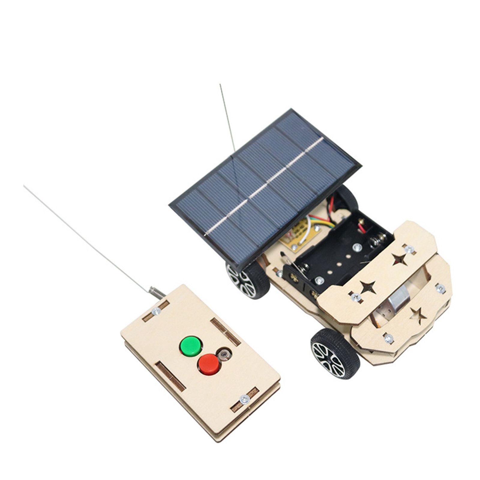 Solar Wireless Remote Control Car Model Composite Wood Electric Motor Building