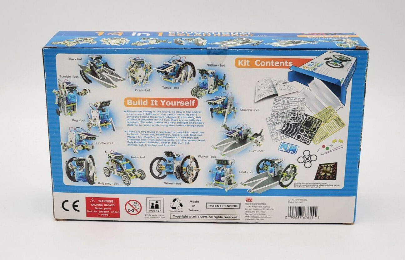 Educational Solar Robot Build-Your-Own Robot Kit Powered by the Sun 14-in-1 kit