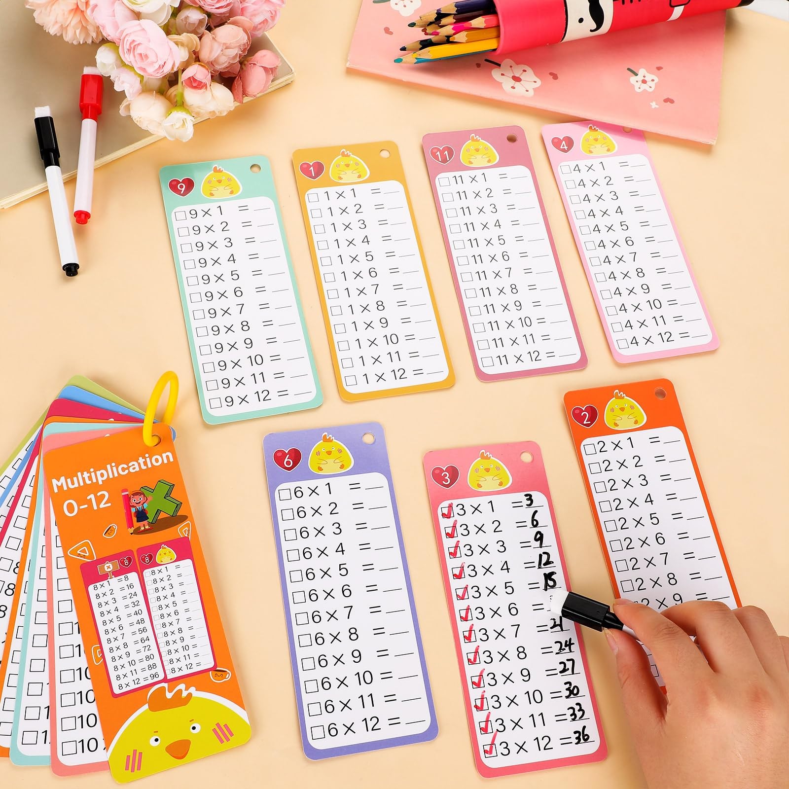 15Pcs Multiplication Flash Cards 0-12, Time Table Flash Cards Chart