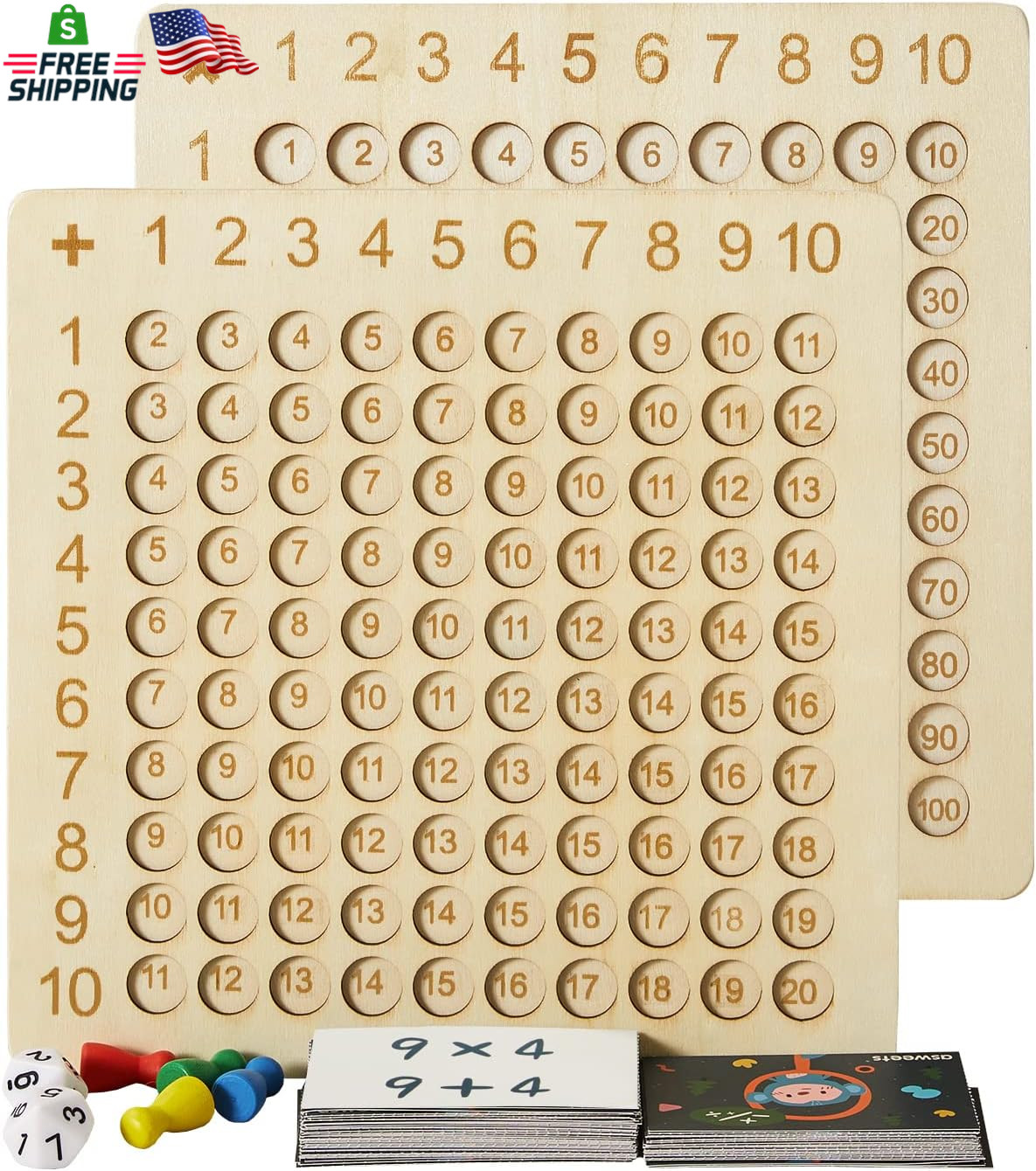 Asweets 2 in 1 Wooden Montessori Multiplication Addition Board Game Montessori T