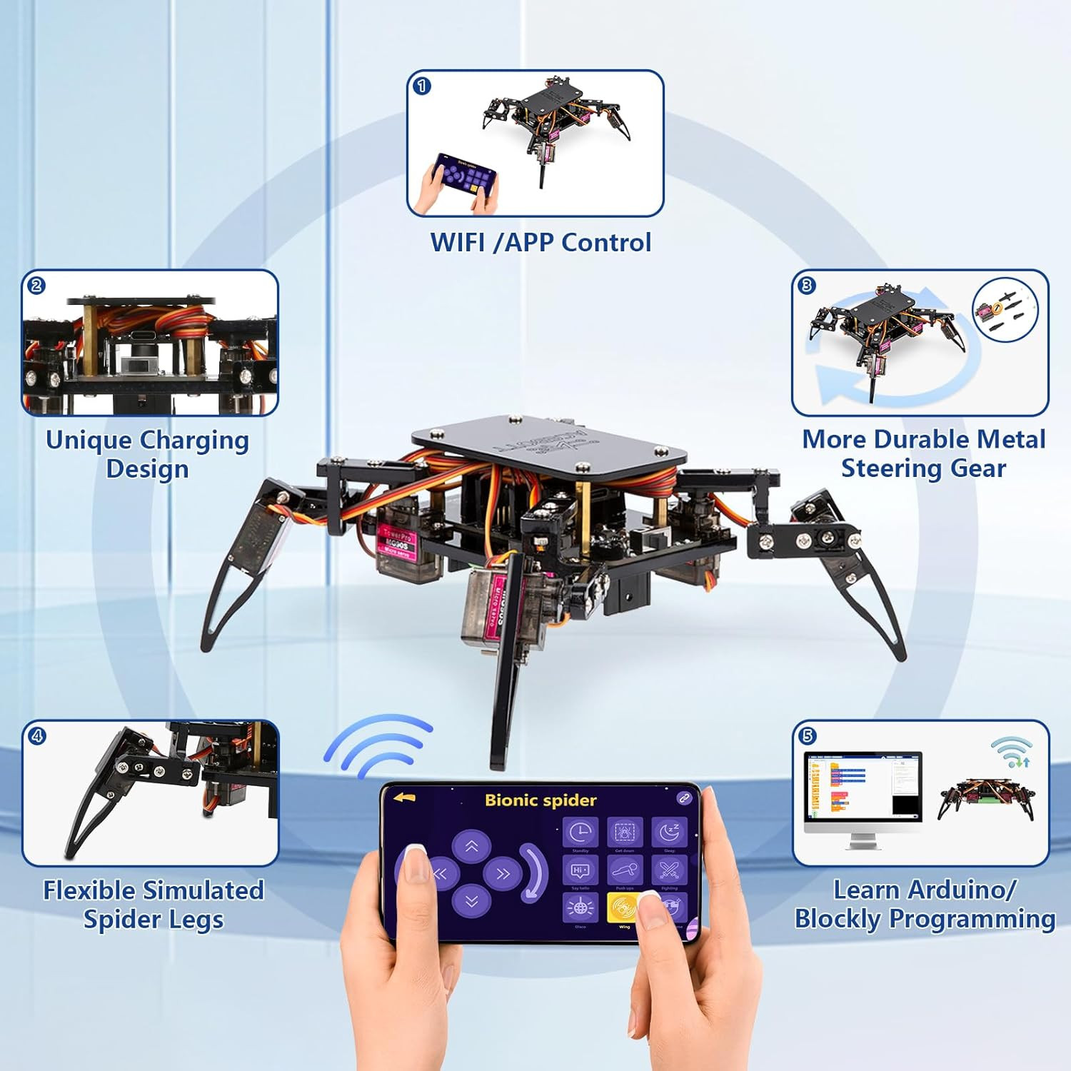 STEM Robotics Science Kits for Adults, ESP8266 Spider Robot Building Kit, App Re