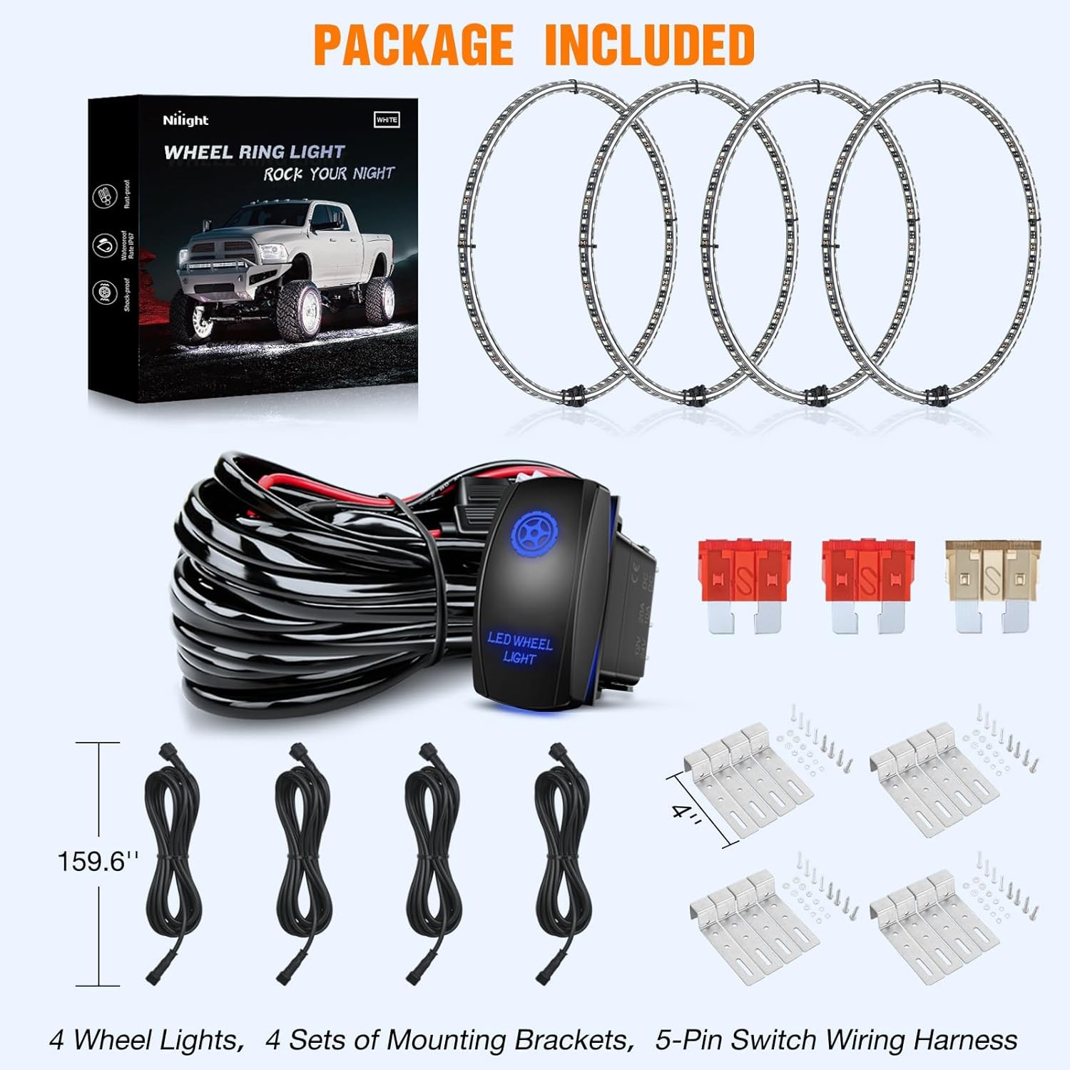 LED Wheel Ring Lights Nilight 4PCS 15.5 Inch Pure White