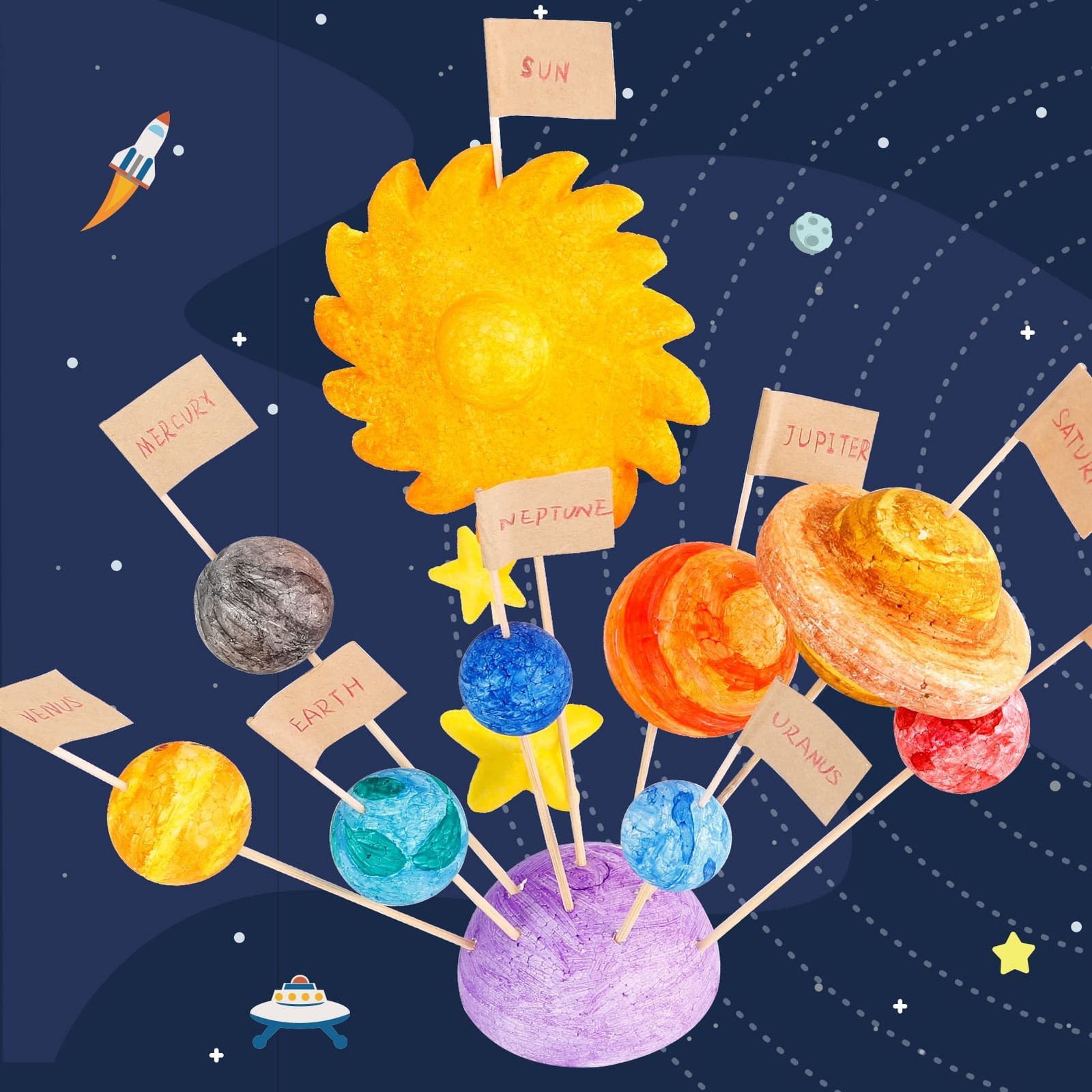 63PCS Solar System Foam Ball Kit Includes Color Pigments, Palette, Mixed Size…