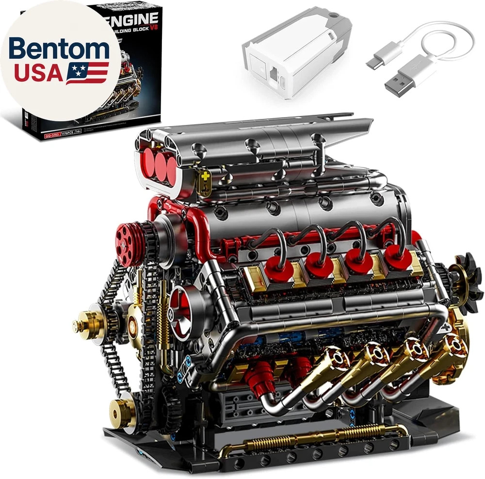 V8 Engine Model Kit That Runs, 8-Cylinder Car Engine Building Set with Rechargea