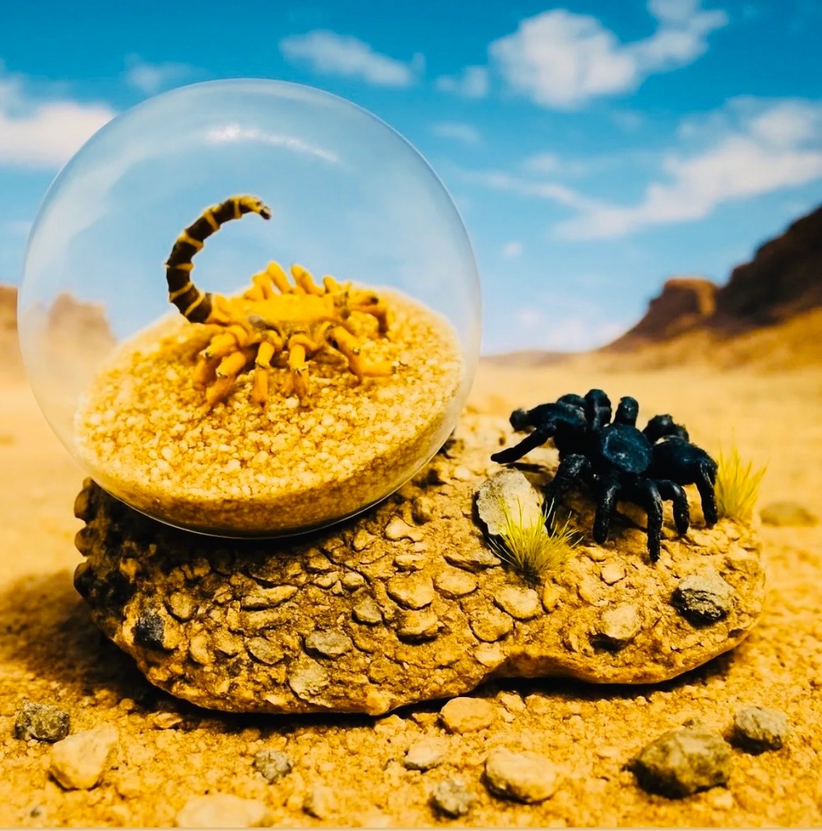Real Scorpion Tarantula Glass Dome Desert Scene Paperweight Display