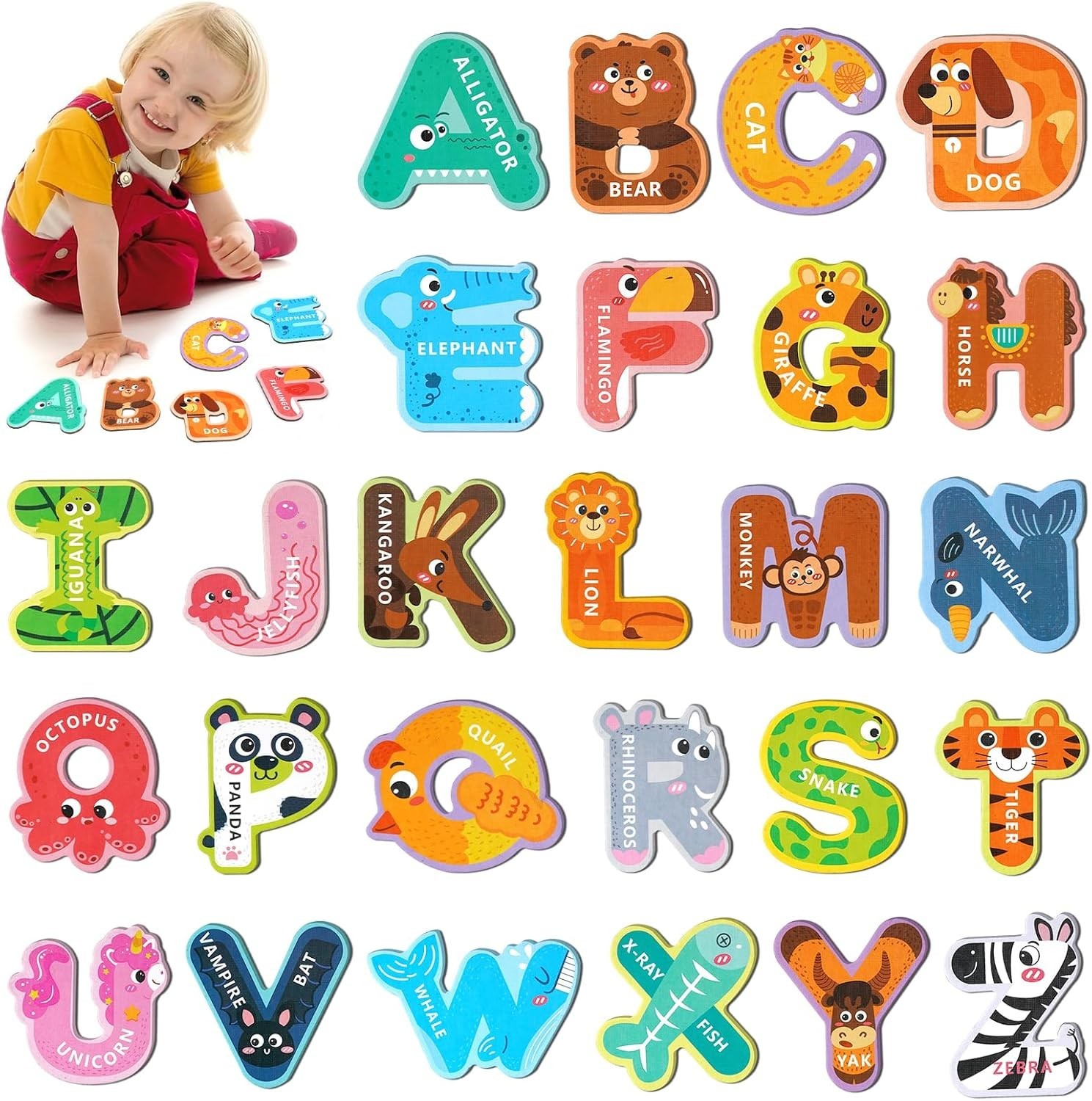 Magnetic Letters for Toddlers 1-3, 26PCS Cute Animal Alphabet Magnets Letters…