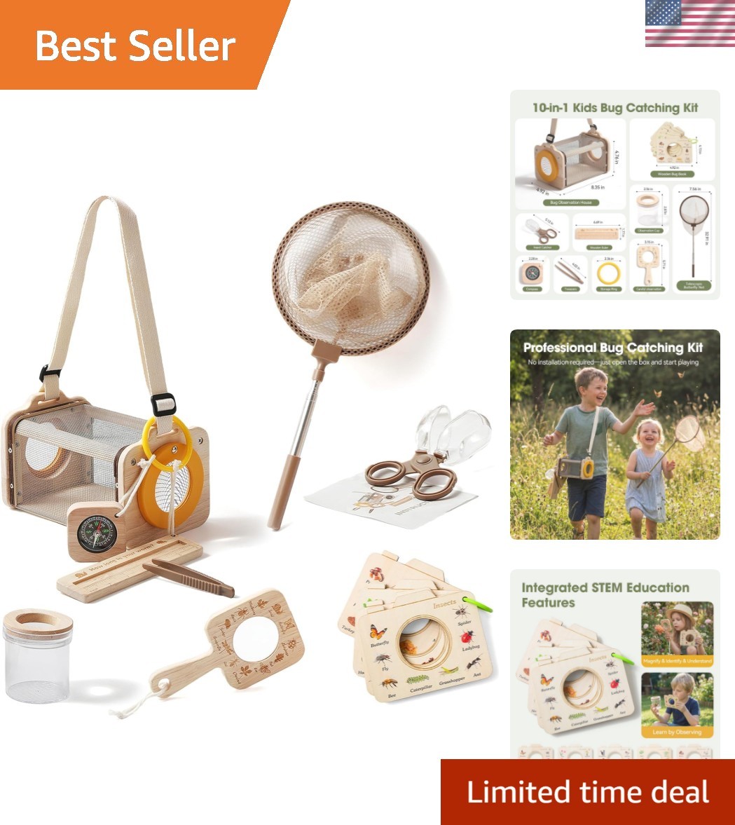 Wooden Bug Catcher Kit for Kids 3-8, 10PCS Durable Outdoor Explorer Kit with …