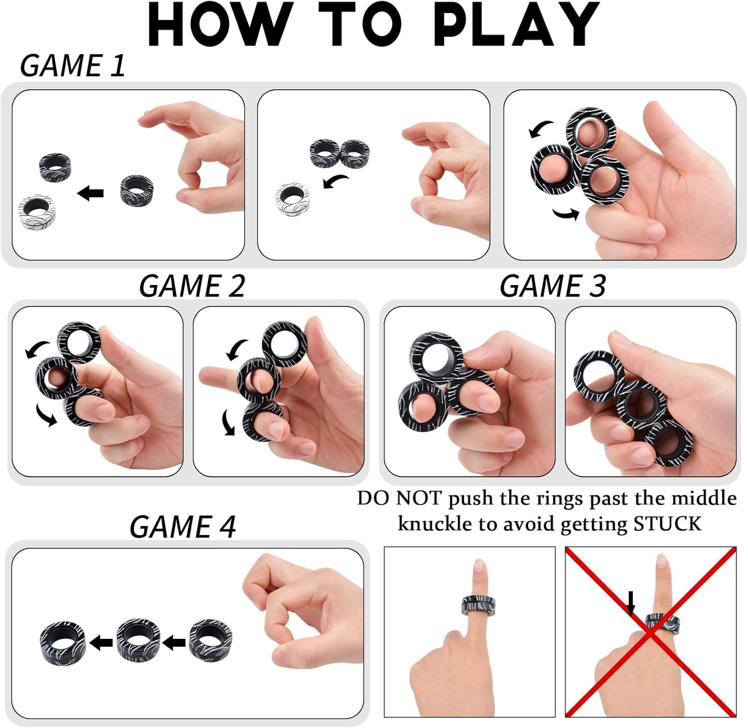 Cevioce 6 PCS Magnetic Rings Fidget Toys 6 Pcs-black White (80 % of Choices)