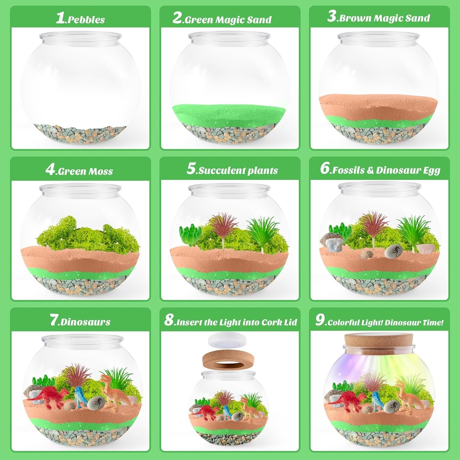 Magical Dinosaur DIY Terrarium with Remote-Controlled Light – Ages 4 to 12