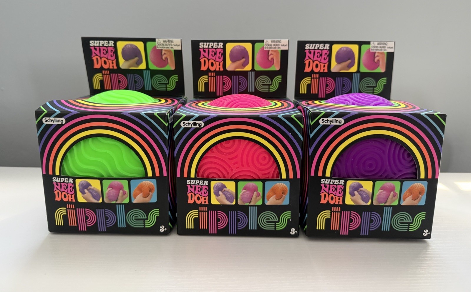 NeeDoh Super XL Ripples balls. SET OF 3. Green, Pink & Purple- RARE