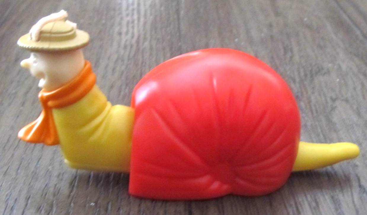 Vintage CBC Plastic Toy Snail with Heart Bloomers Removable Shell