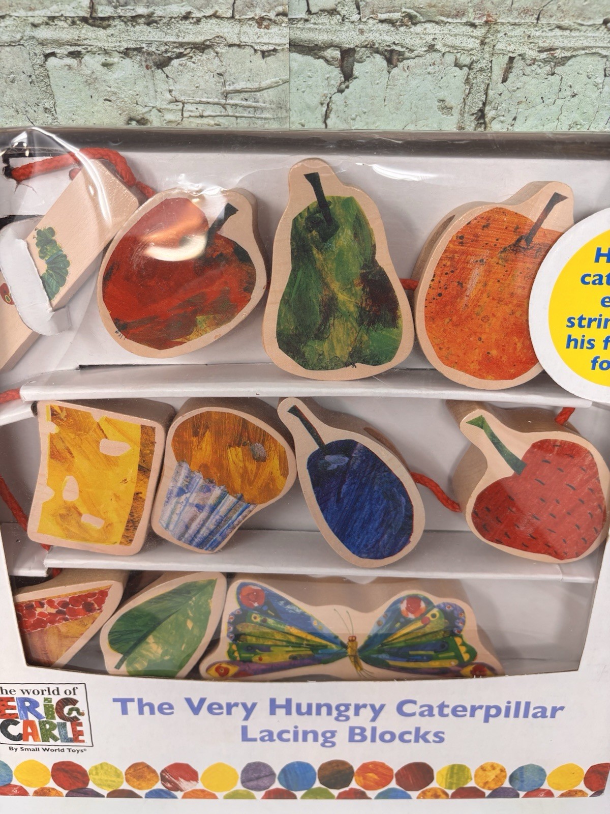 The Very Hungry Caterpillar Wooden Lacing Blocks Eric Carle 2007 Complete W/Box