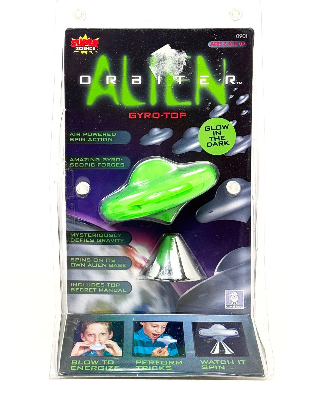 Super Science Alien Orbiter Gyro-Top Glow-in-the-Dark UFO Vtg Physics STEM Toy