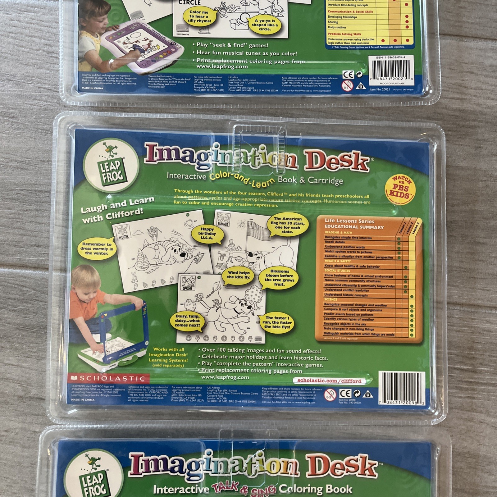 Leap Frog Set Of 3 Imagination Desk Book & Cartridges Disneys Pooh Clifford Lily