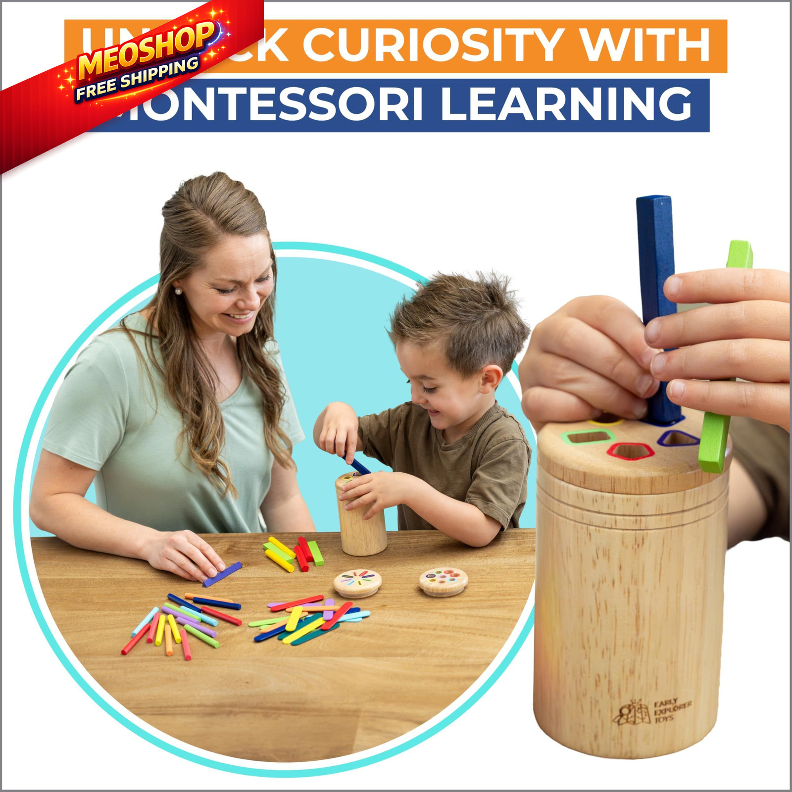 Wooden Montessori Baby Toddler Toys: 3 in 1 Small, Multi Color – 3 Lid