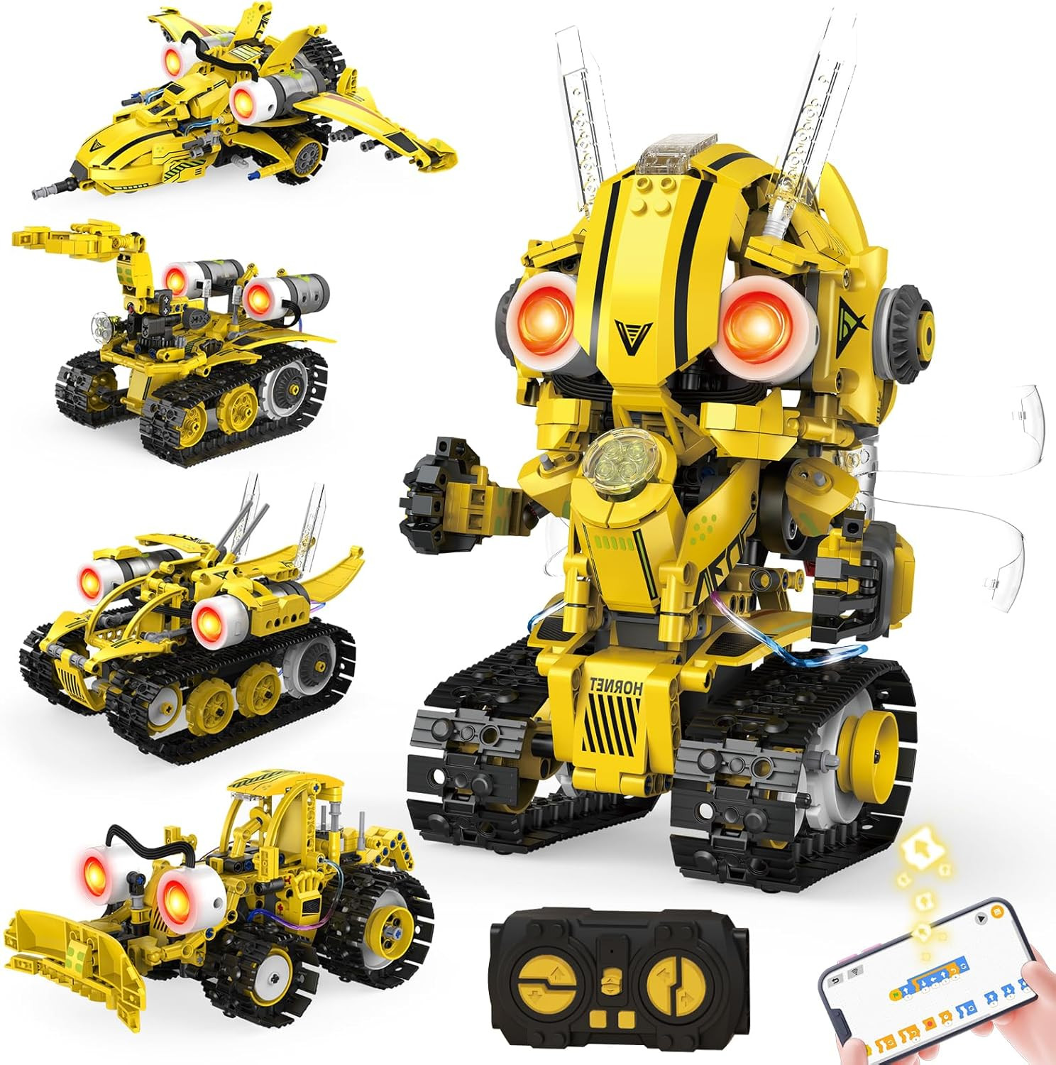 5-In-1 STEM Robot Building Kit for Kids Ages 8-16, Remote & App Controlled, Rech