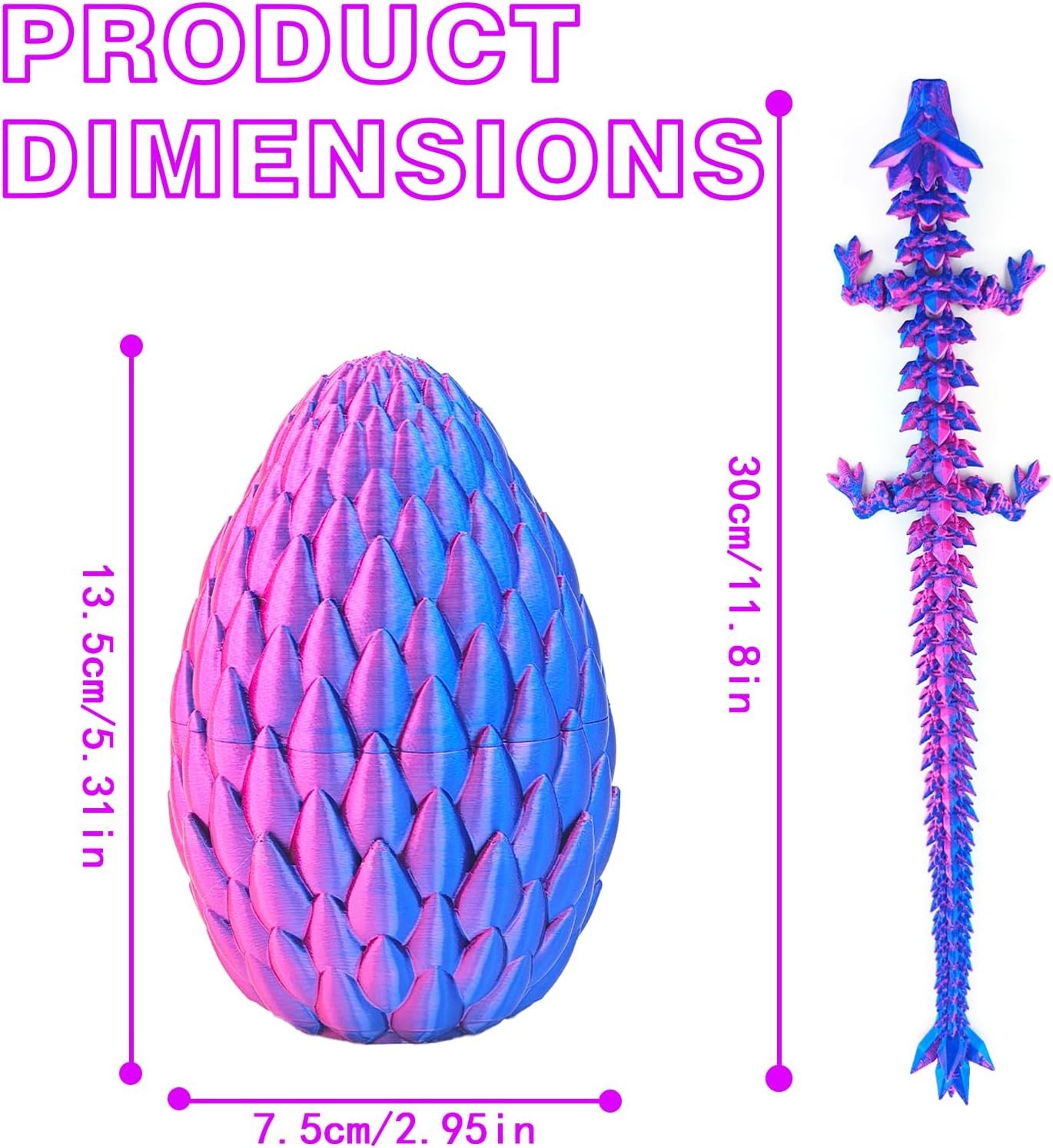 12inch 3D Printed Dragon Egg,Mystery Crystal Fidget Laser Purple
