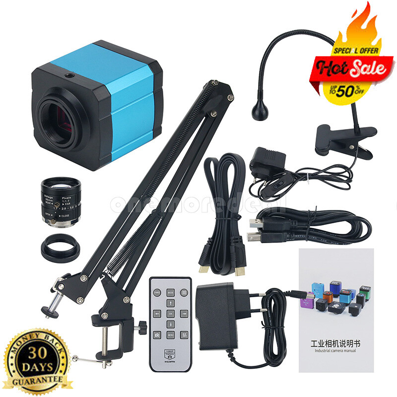 48MP Microscope Video Camera 1080 2K HDMI USB+Adjustable Stand For Lab Soldering