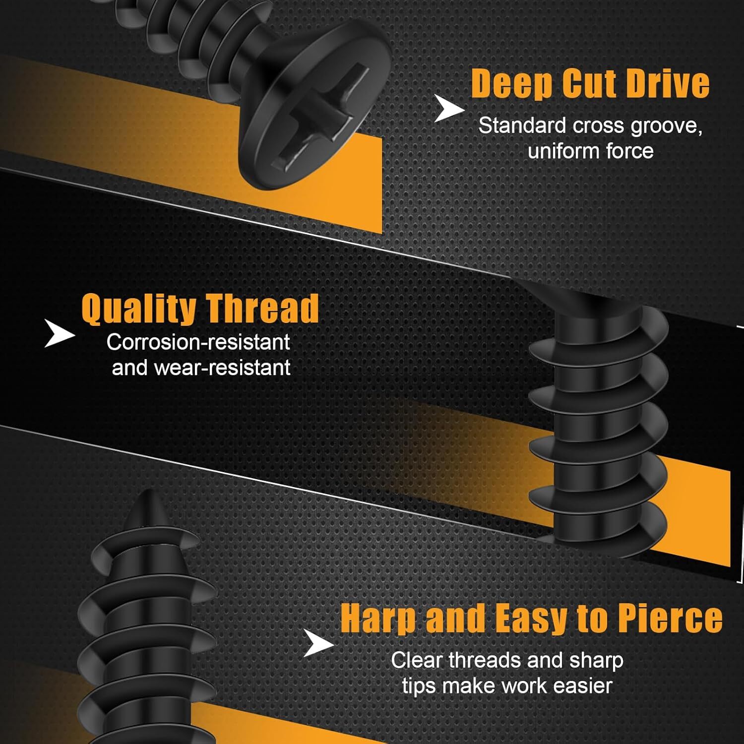 150PCS Black Wood Screws #6 Screws Assortment Kit 2”, 1-1/2”, 1-1/4”, 1”, 3/4”,
