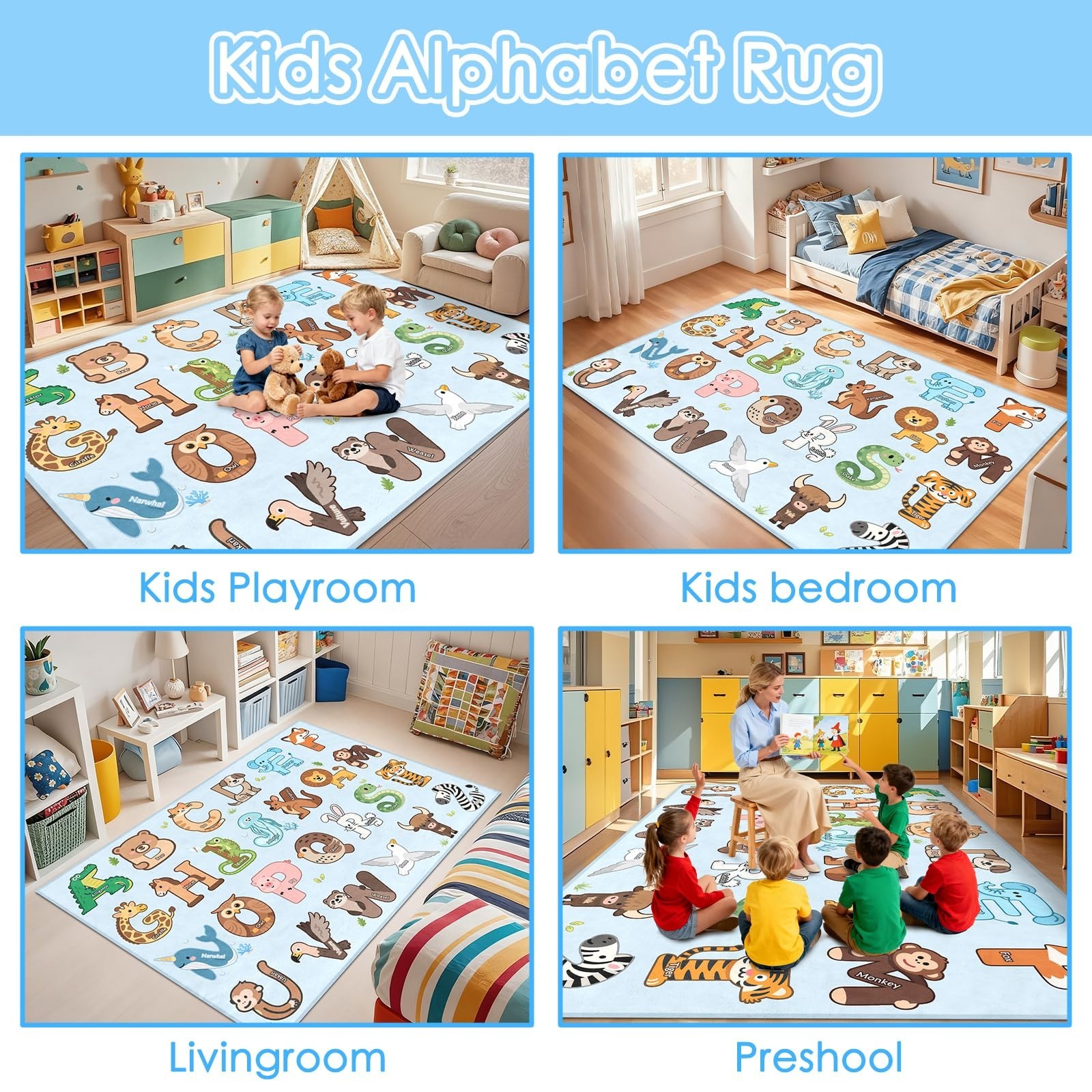 Kids Rugs for Playroom – 2.5×4 Feet ABC Rug for Toddler Children Educational …