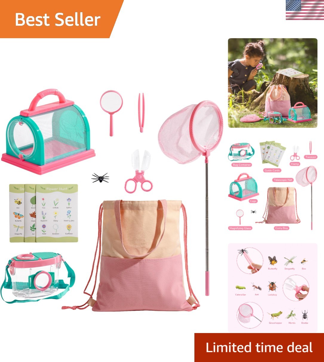 10PCS Kids Explorer & Bug Catcher Kit: Adventure Set with Magnifying Glass & Net