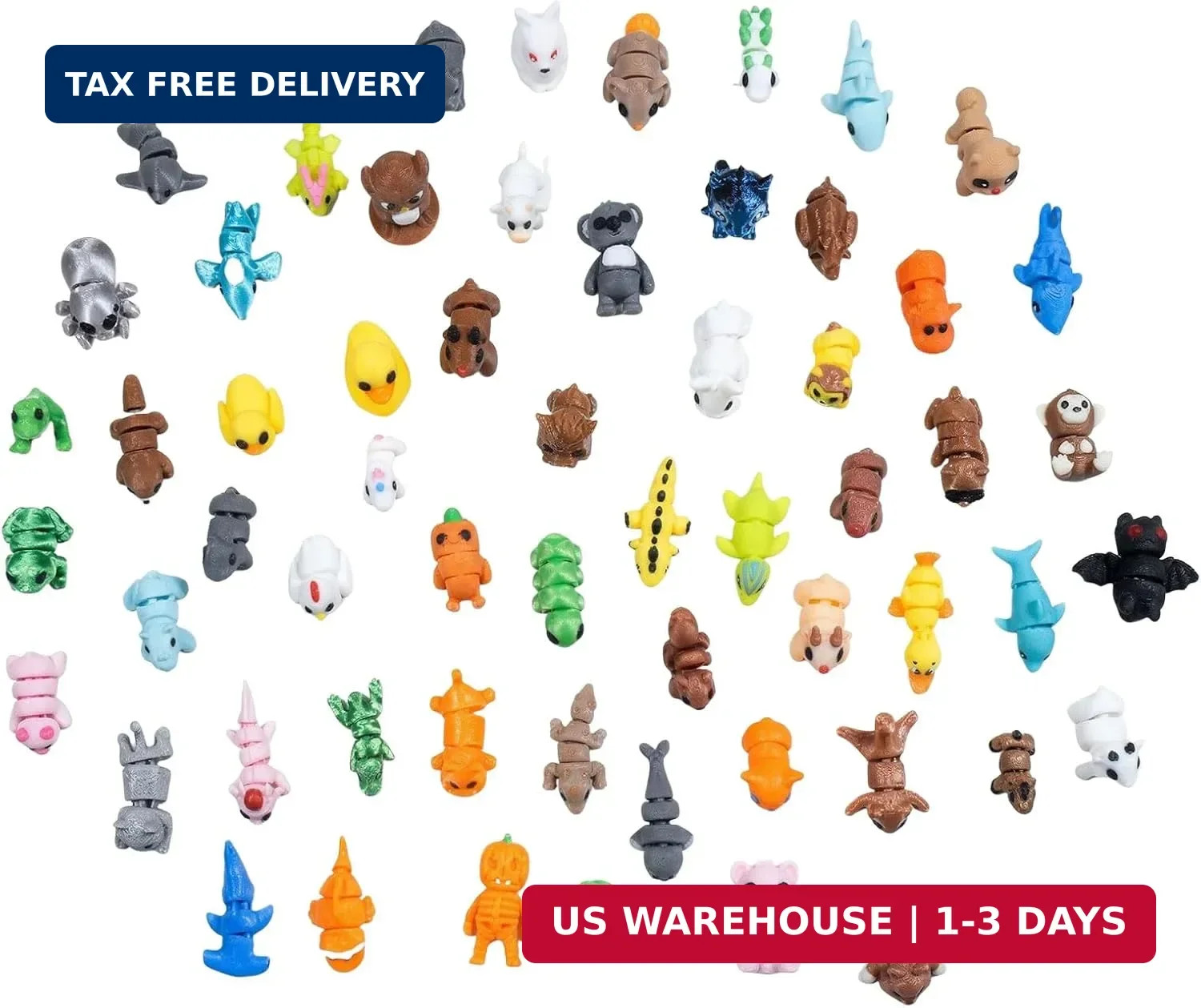 60 pcs Animal Figurines, 3D Printed Mystery Animal Figurines, Articulated Figuri