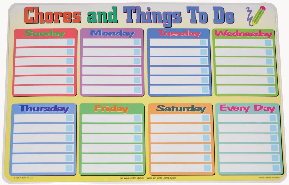 CHORES CALENDAR Daily Organiser Educational WIPE-OFF Painless Learning PLACEMAT