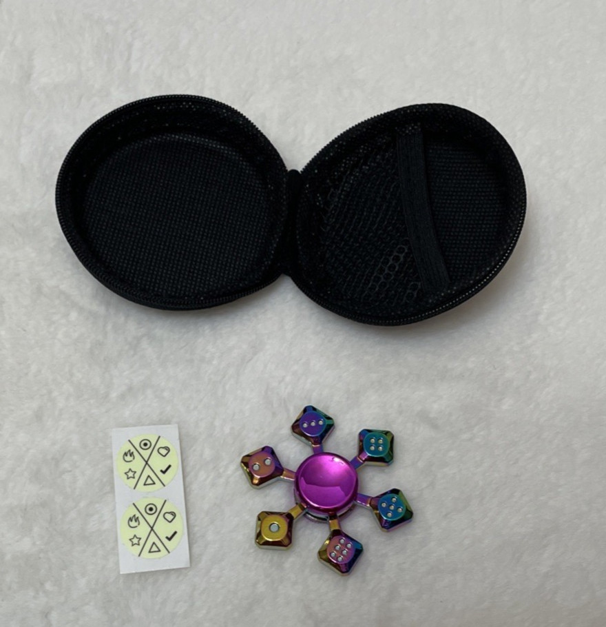 Fidget Spinner Metal Rainbow Dice Game 6 Sided Party Night Hand in Case