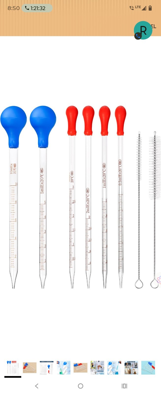 6 Pieces Glass Pipettes 10ml 5ml 3ml 2ml 1ml 0.5ml Glass Graduated Dropper Lab