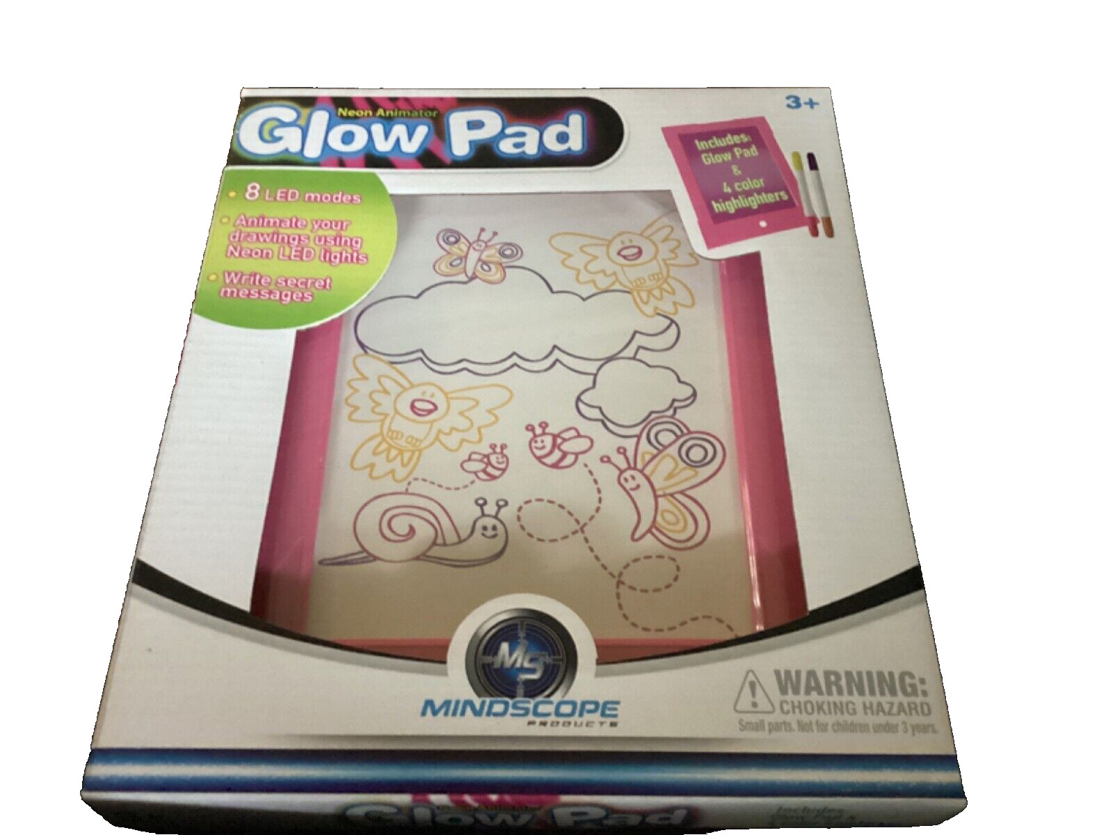 Mindscope Light Up LED GLOW PAD PINK Animator with Glow Markers New