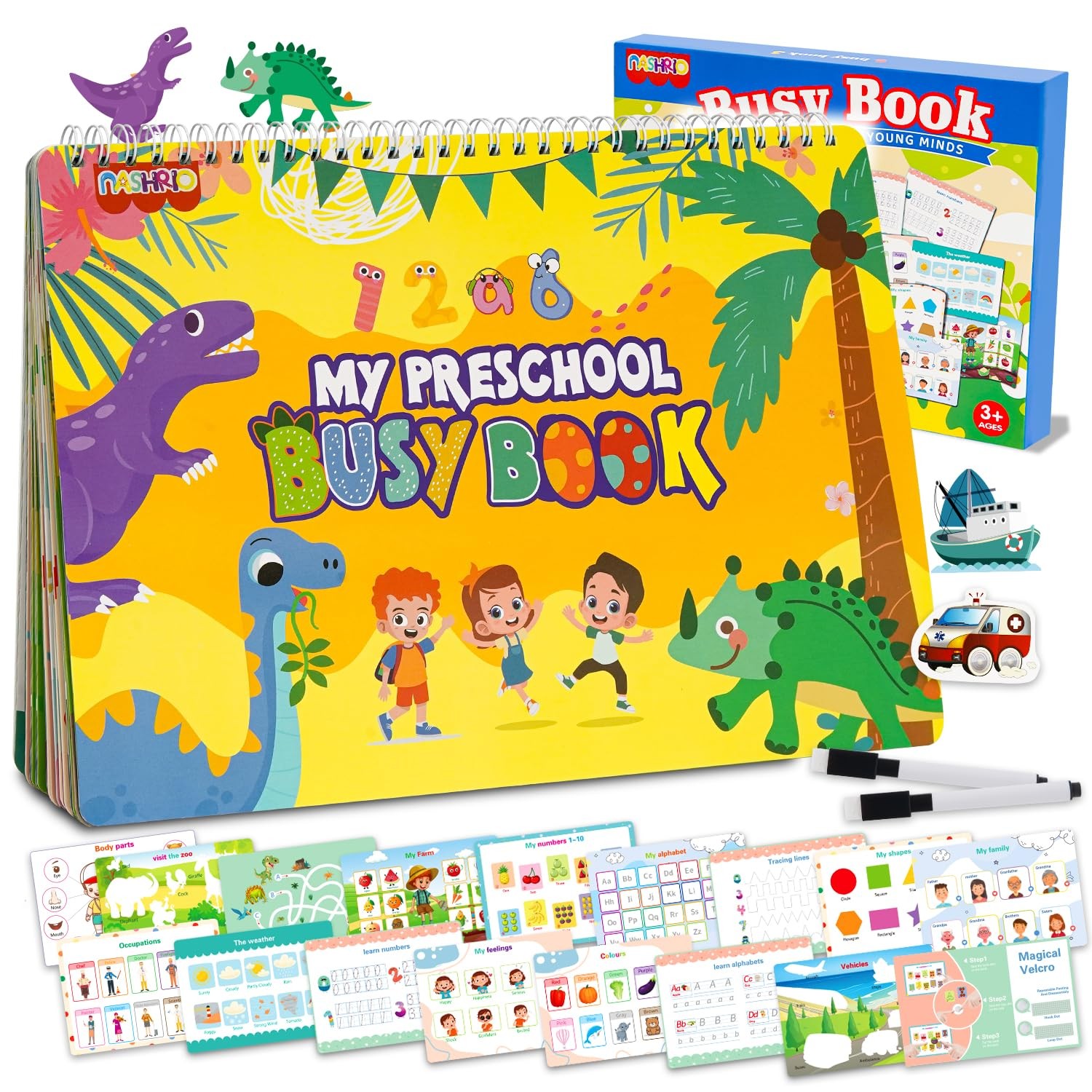 NASHRIO Montessori 24 Themes Busy Book for Toddlers 3-5, 8″ x 11″, Yellow
